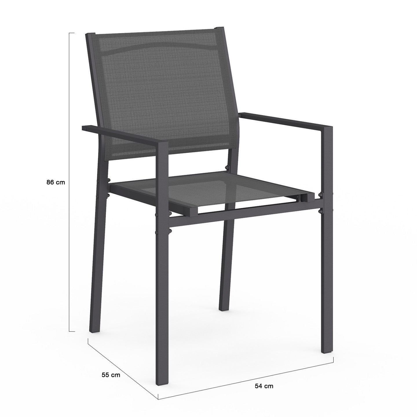 Lot de 6 chaises de jardin OLBIA métal et textilène empilables gris anthracite - 5