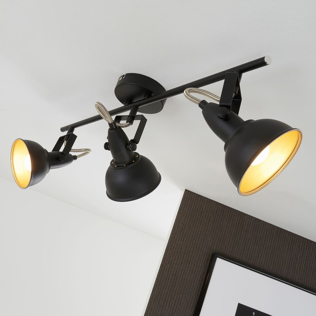 Plafonnier 3-flammes - IP20 - 554x100x181mm - Noir/Or - E14 max. 40W - orientable - Briloner - 5