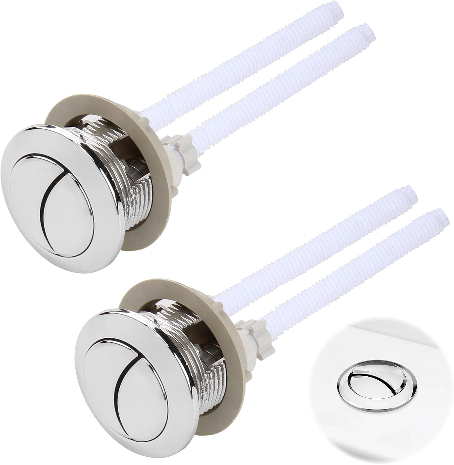 Pulsante Doppio Scarico Per WC – Rotondo, Cromato, Per Cisterne Nascoste (Argento, 84x98 Mm)