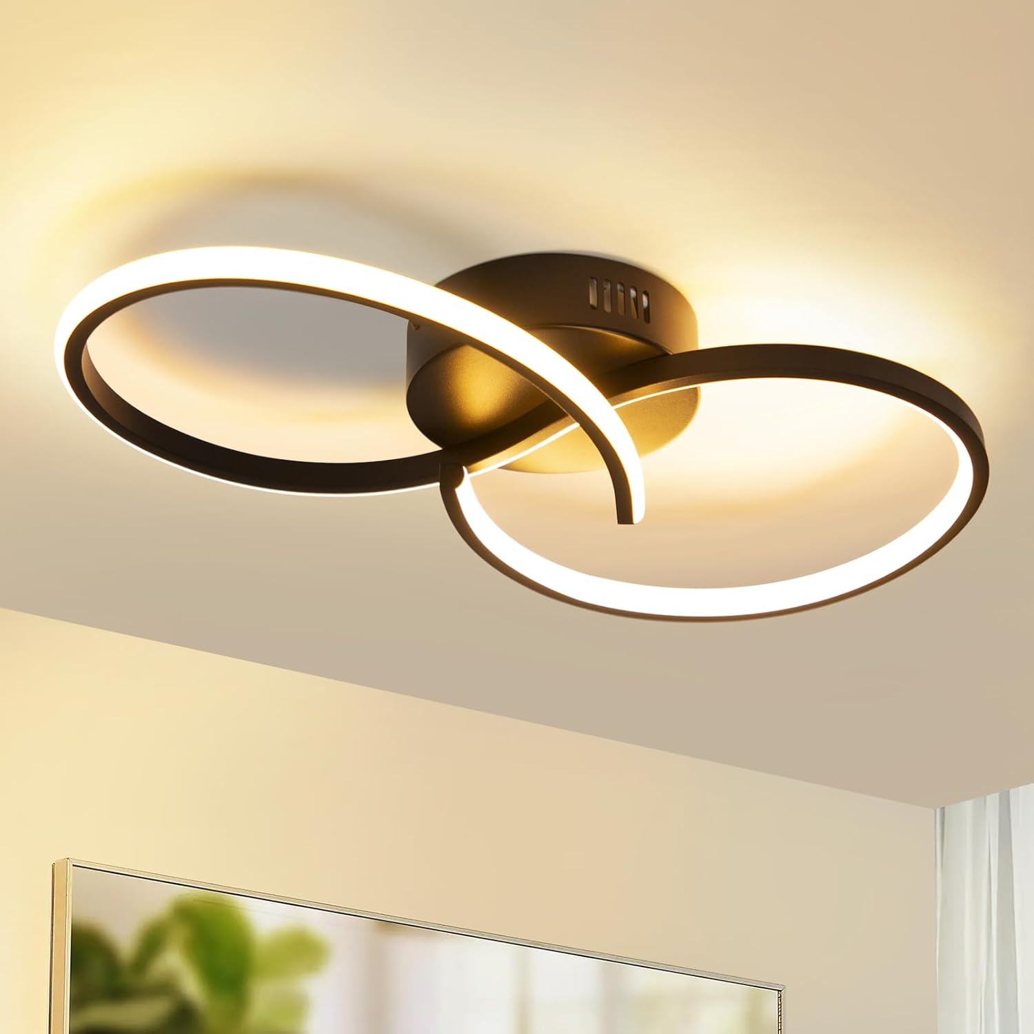 ZMH Nowoczesna czarna lampa sufitowa LED z 8 kształtami, 12 W, 3000 K, do salonu i przedpokoju