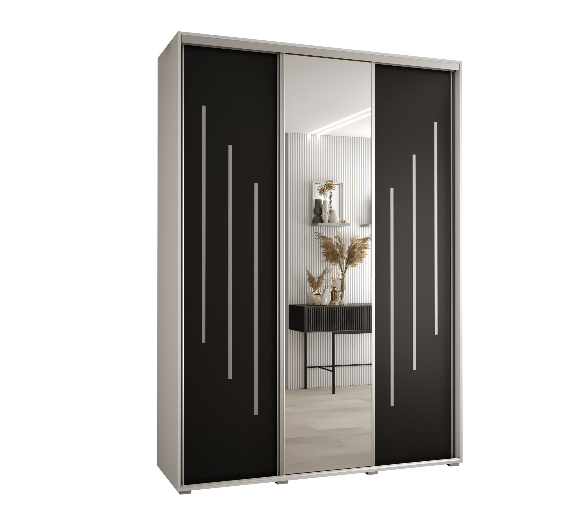 Szafa przesuwna z lustrem wysoka Davos 9 180 x 60 x 235,2 cm biały + czarny + u. srebrny - Abiks Meble