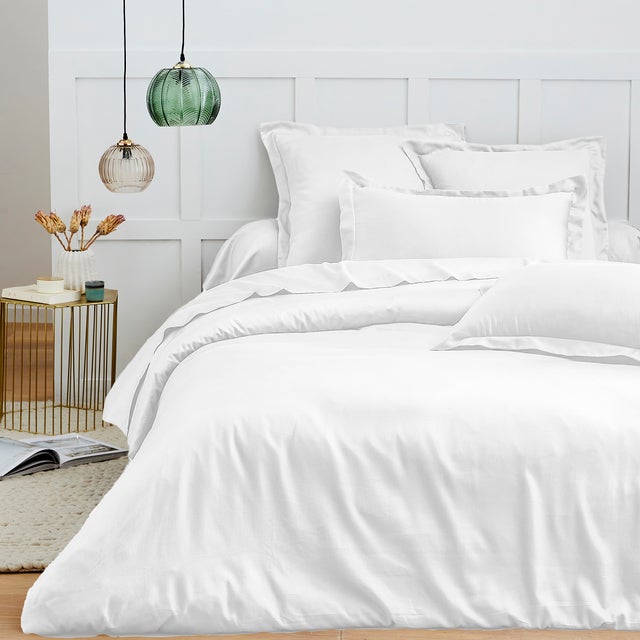 Blanc Avenue housse de couette 2 personnes 200X200 cm satin de coton blanc