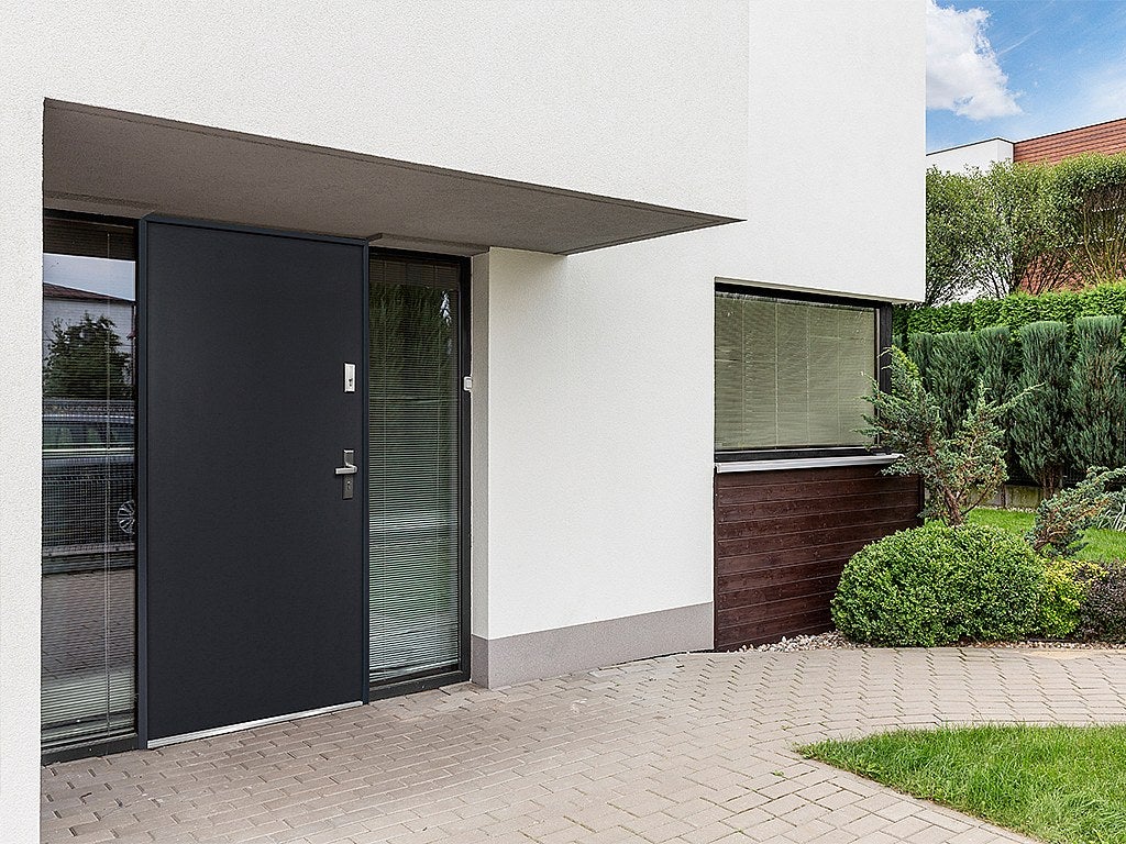 Drzwi wejściowe ze stali, pełne, wys. 207 x szer. 100 cm, kolor antracytowy – skrzydło lewe - AGUEDA