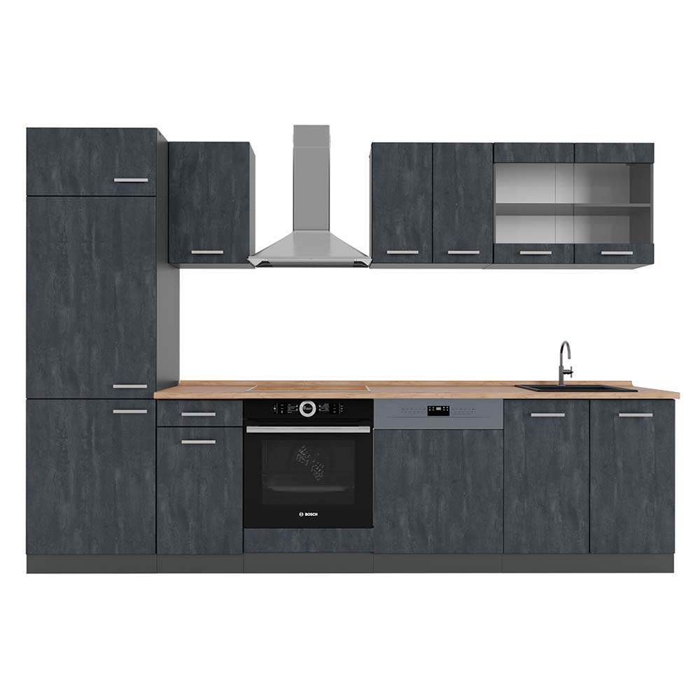 Vicco Cuisine Chêne doré/anthracite 240cm , PT À motifs noirs