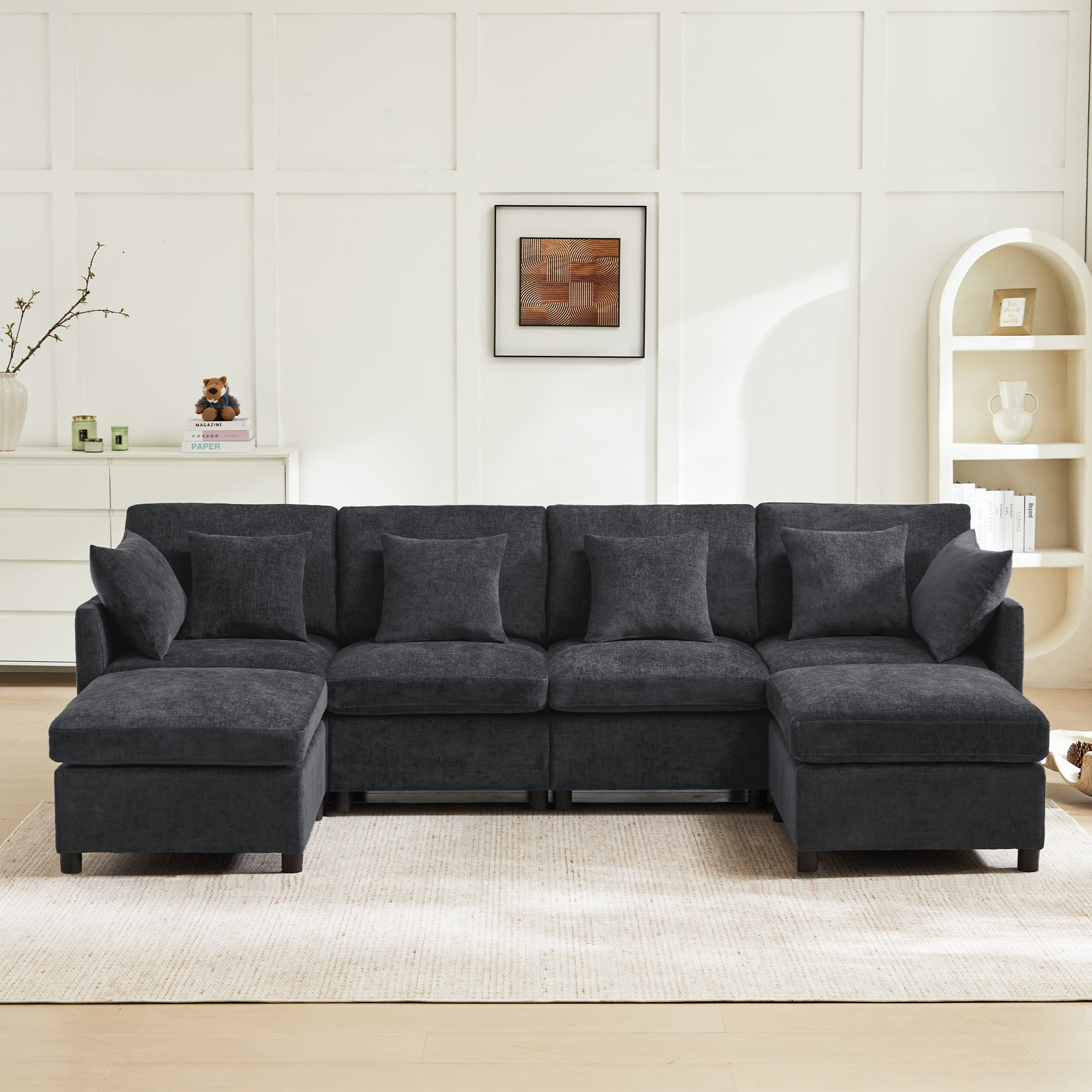 Canapé d'Angle Modulaire 6 Places avec Pouf Amovible , Canapé Moderne en Tissu Chenille Gris - 3