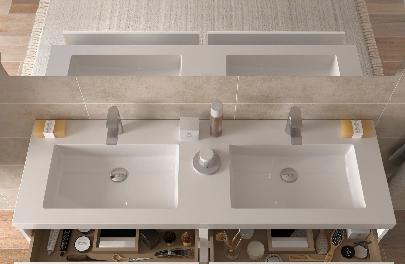 Meuble de salle de bain BEQUIA 140cm Chêne | Vasque Charge minérale - 3