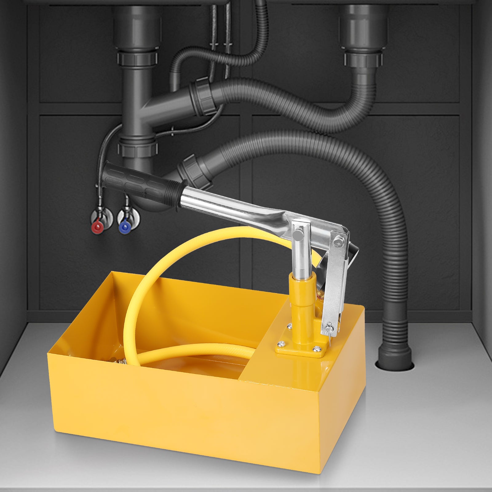 Pompe de Test Hydrostatique VEVOR 25 bar Kit Testeur de Pression d'Eau Manuel Hydraulique à Valve Unique avec Réservoir d'Eau 5 L Tuyau 1 m Connecteur - 8