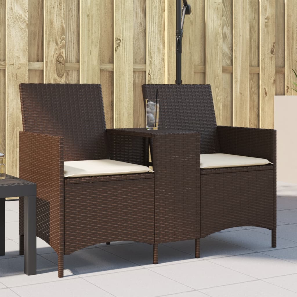 Ogrodowa sofa 2-os. ze stolikiem i poduszkami brązowy rattan PE vidaXL