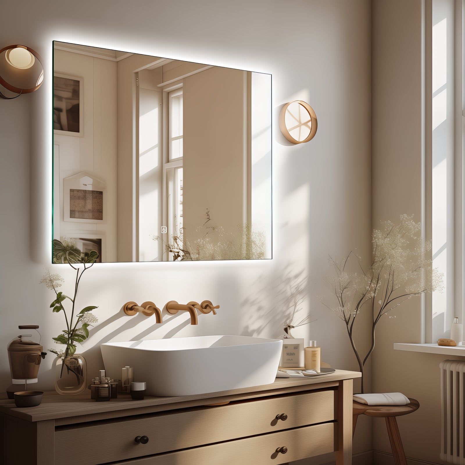Miroir Mural LED Infinity - Éclairage Intégré - Applique Câblée - Neuf