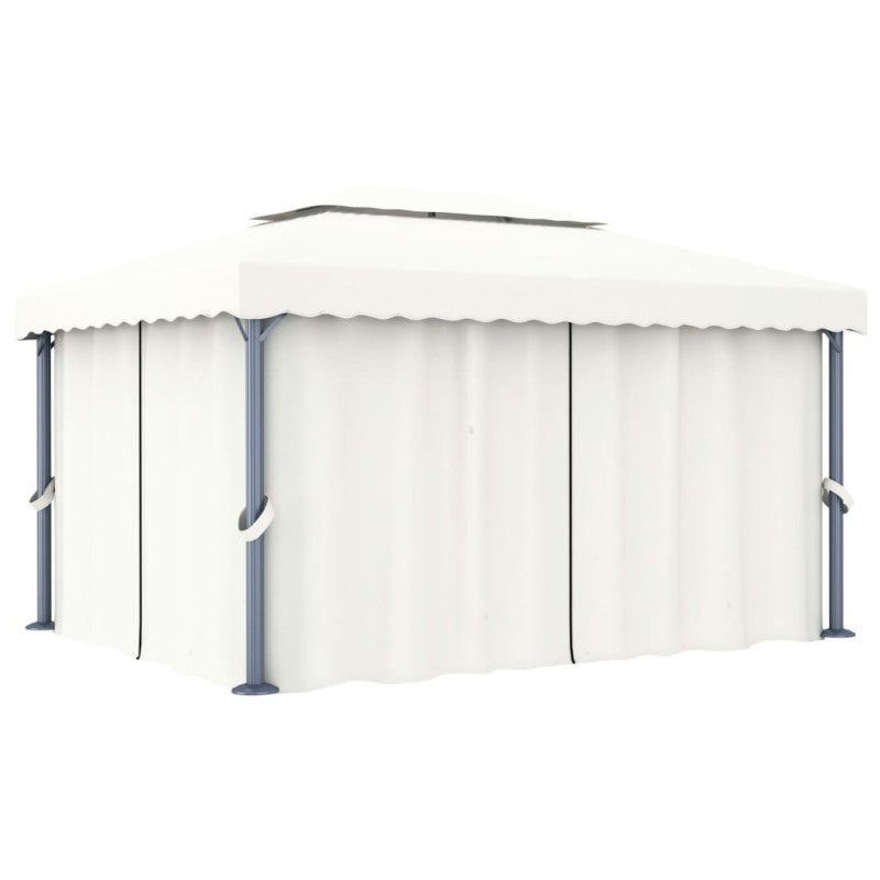 vidaXL Cenador con cortina y tira de luces LED aluminio crema 4x3 m - 3