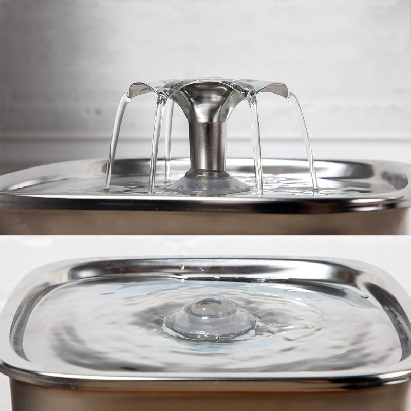 Fontaine à eau automatique de 2,2 L pour chats et chiens,chrome, distributeur d'eau automatique pour chat en acier inoxydable, 6 filtres + 6 mousses - 2