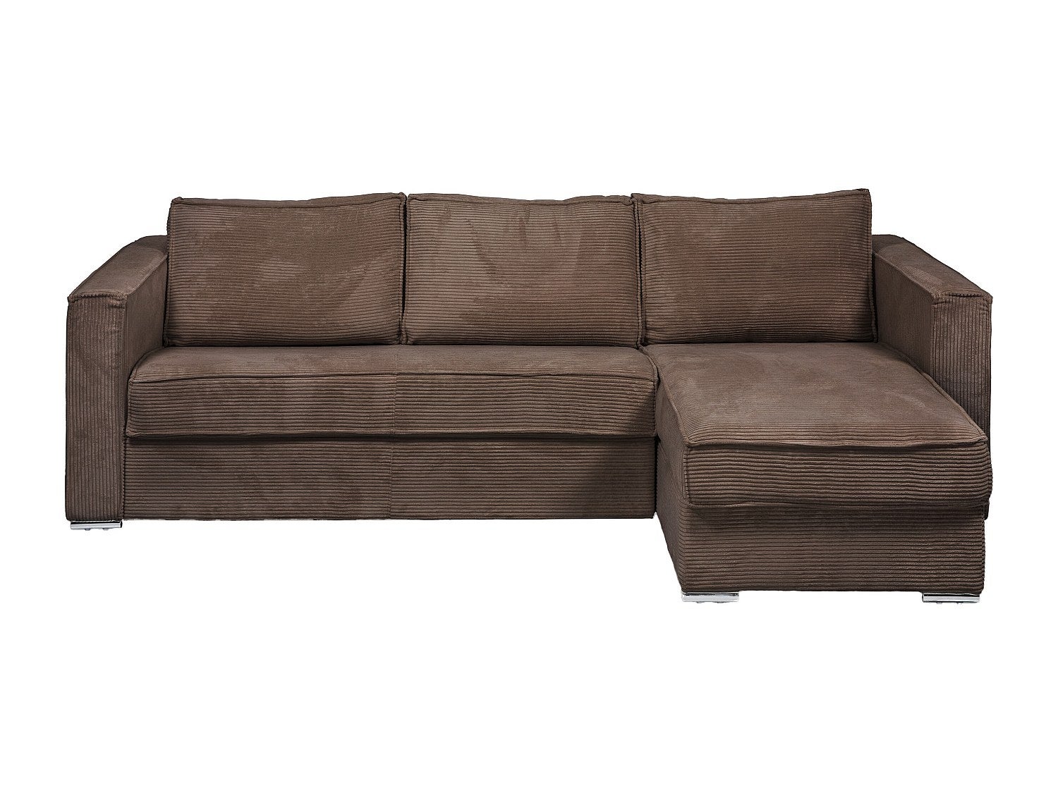 Kanapa narożna dwustronna rozkładana typu express z brązowego sztruksu - Miejsce do spania z szerokimi listewkami 140 cm - Materac 22 cm z pamięcią ks