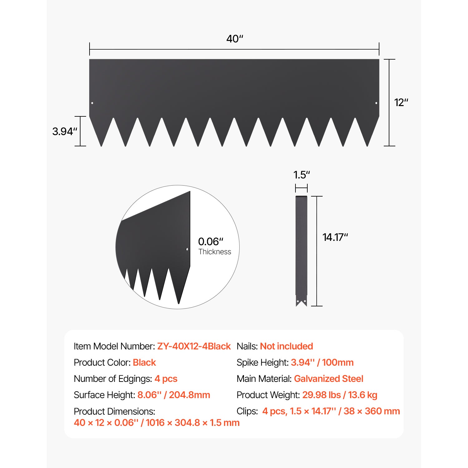 Lot de SucceBuy 4 bordures de jardin en acier,1016x304,8 mm,résistantes à la rouille,faciles à installer,pour délimiter les chemins coloris noir - 9