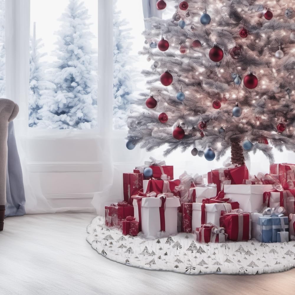 Saia para árvore de Natal, padrão prateado para árvore de Natal, capa para base de árvore de Natal, decoração para casa (90 cm) - 2
