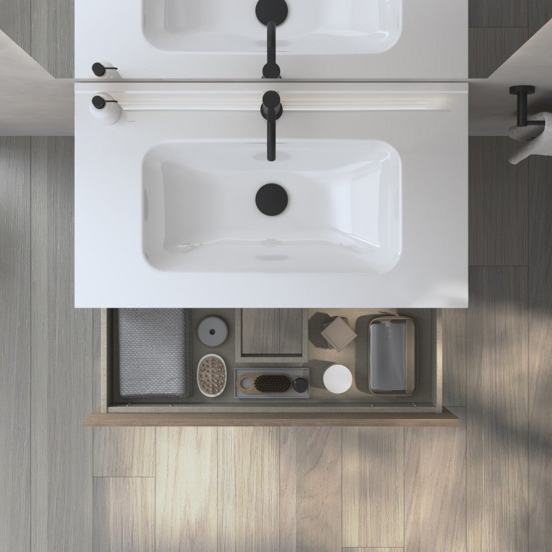 Conjunto MUEBLE de Baño con 3 Cajones + LAVABO 【ANCHO 60】 【BLANCO BRILLO】 - 7