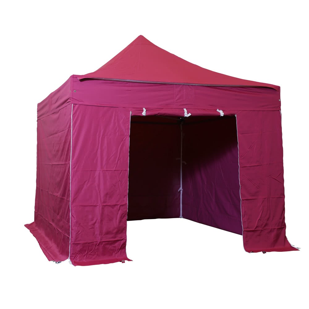 Tonnelle Pliante 3X3 RAY BOT Rouge Aluminum 45mm AVEC BÂches Latérales Et Fenêtres . Tissu