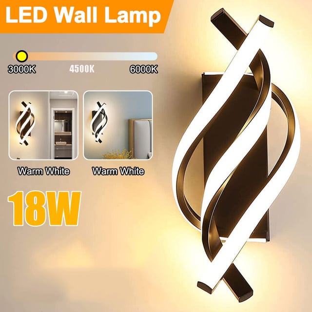 Nowoczesny kinkiet LED, aluminiowy kinkiet wewnętrzny, trzy regulowane temperatury barwowe, oświetlenie ścienne do salonu i na schody, czarny