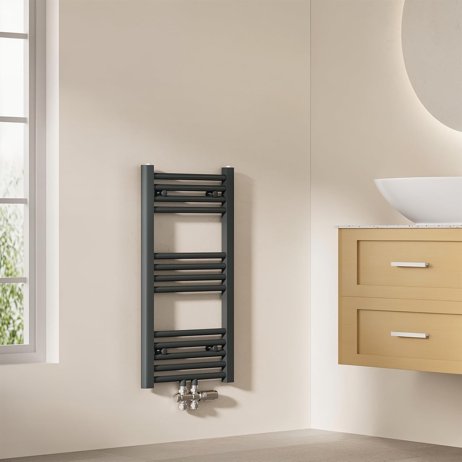 EMKE Grzejnik Łazienkowy 244W, 75x40 cm, 6 bar, do 3 m² – Antracytowy