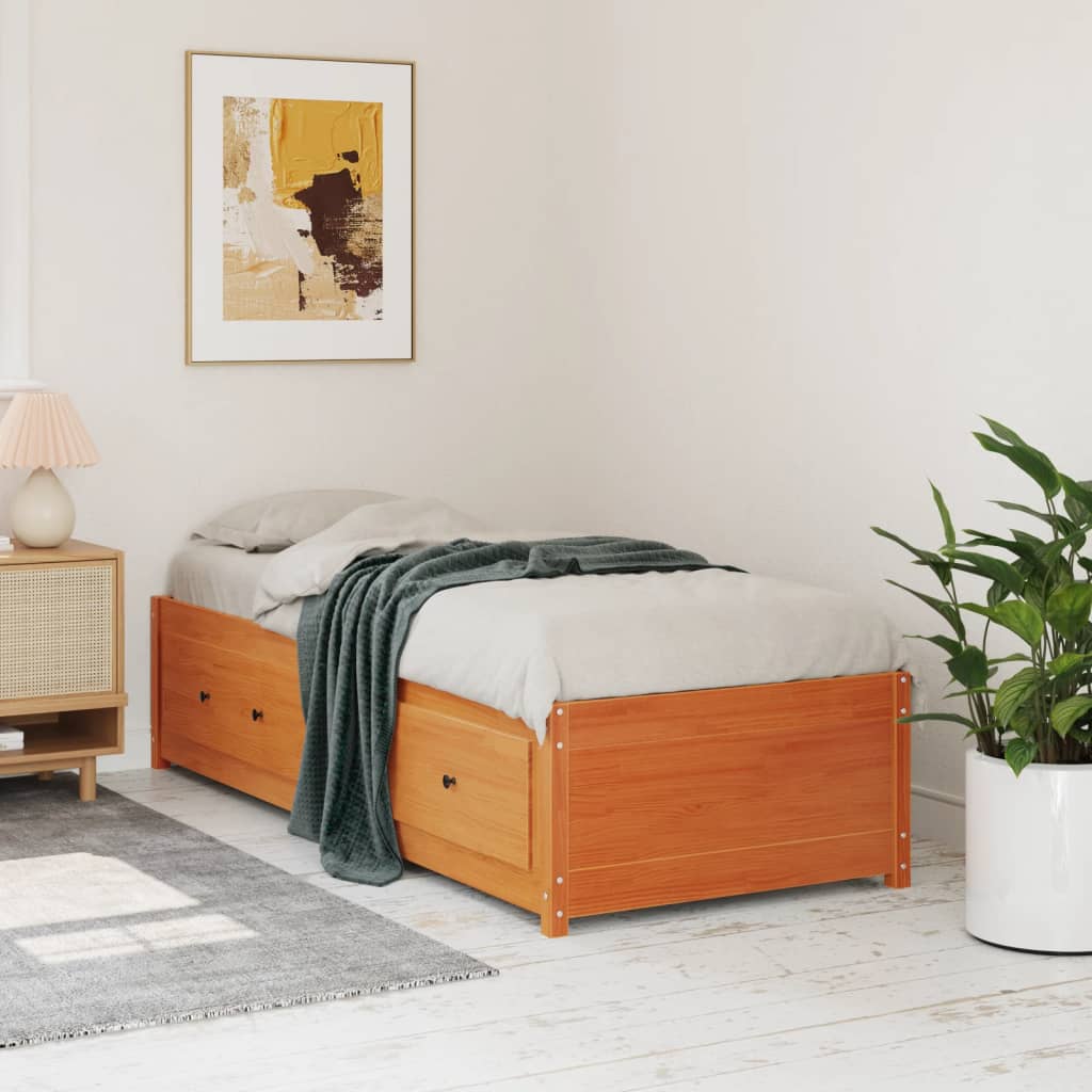Łóżko Dzienne Drewniane Brązowe Rama Łóżka Ze Stelażem Sofa 90x200 cm