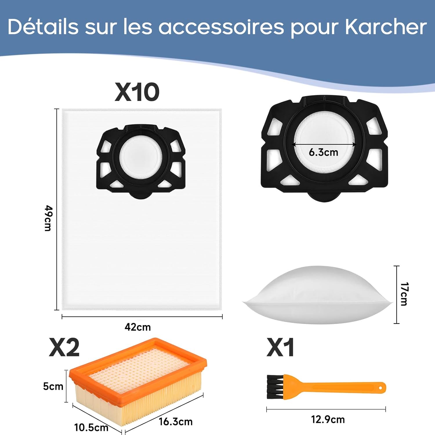 10 Sacs Aspirateur avec 2 Filtre KFI 4410 pour Karcher WD4 WD5 WD6 WD5P WD6P MV4 MV5 MV6 Accessoire Aspirateur Rechange HEPA Filtre 2.863-006.0 - 7