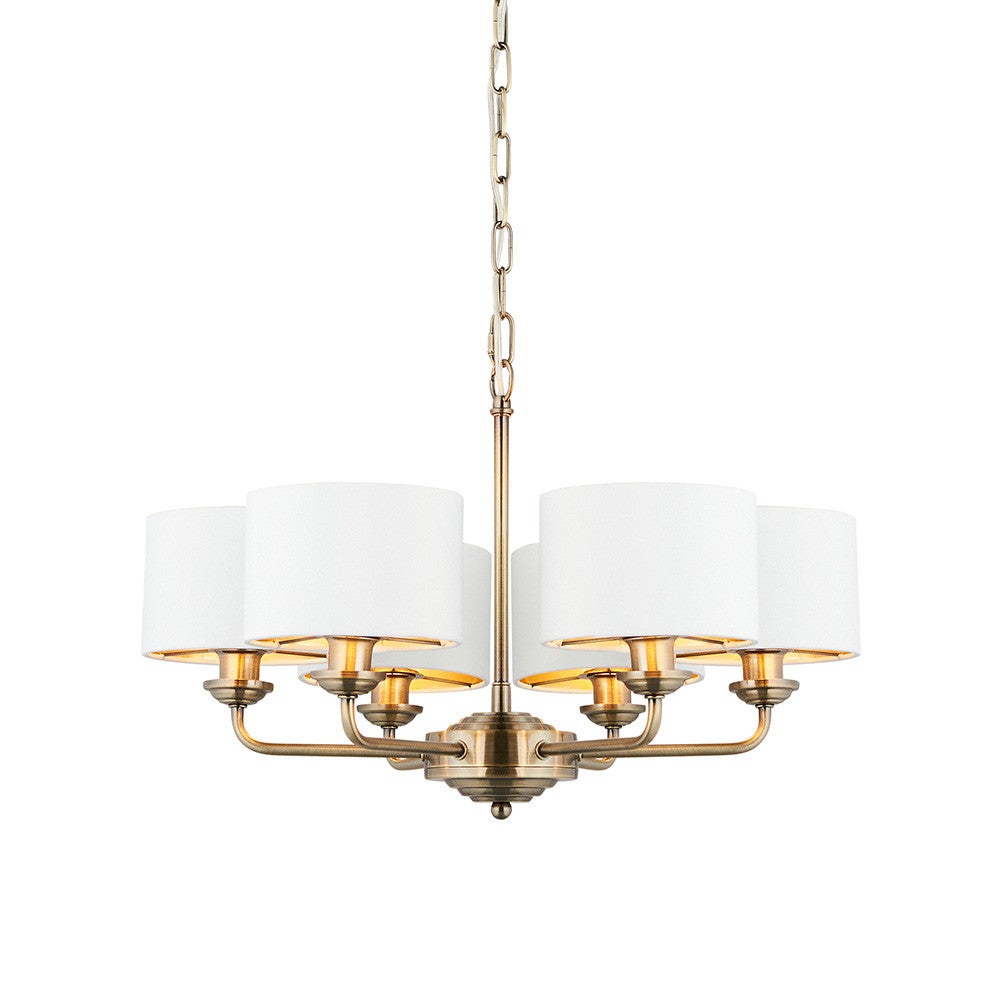 Lampa wisząca HIGHCLERE antyczna mosiężna 6xE14x15W tkanina wym:185,5x53,7x53,7cm IP20 Endon