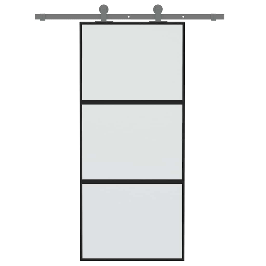 Porta Scorrevole Nera 90x205 cm in Vetro Temperato e Alluminio vidaXL - 8