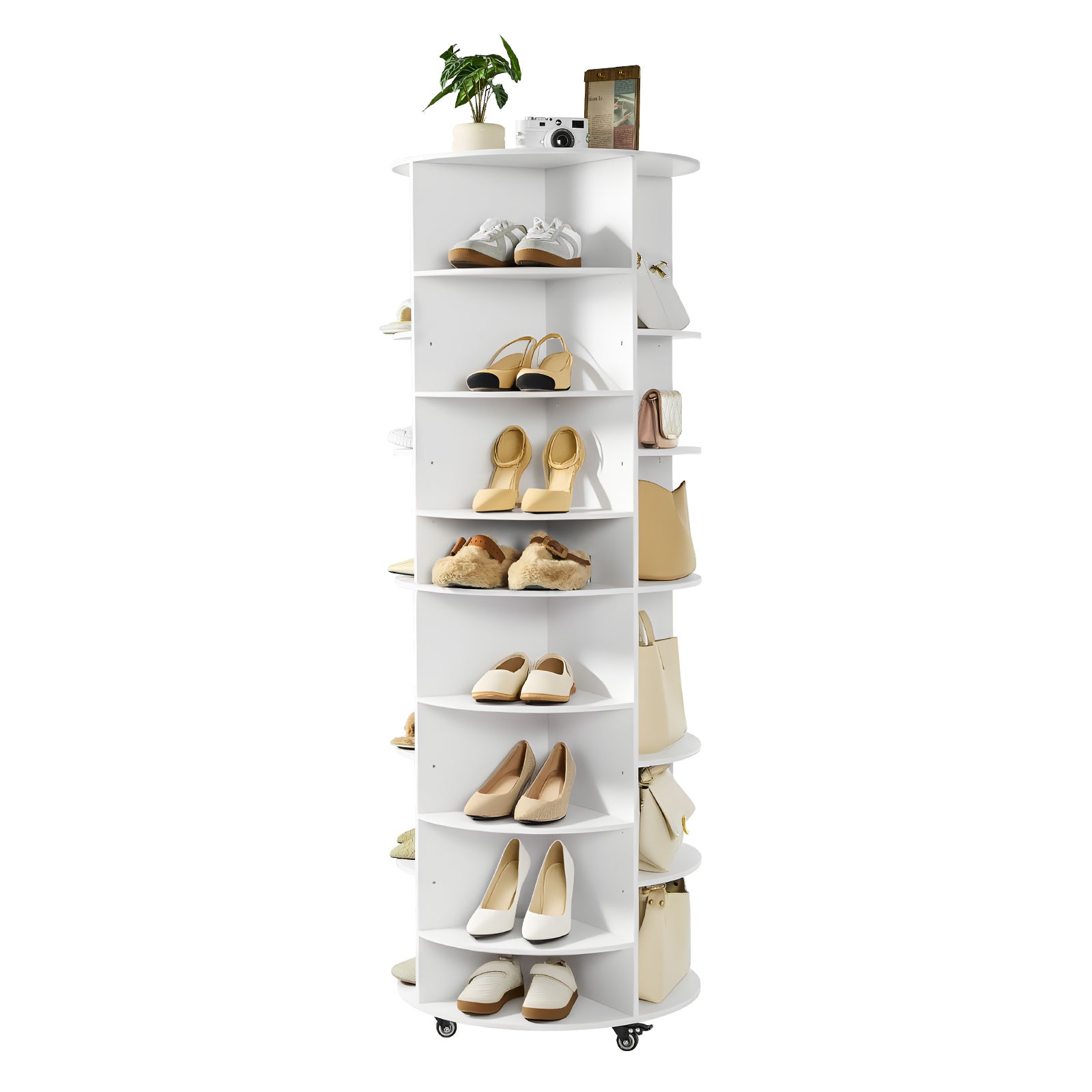 Étagère à Chaussures Rotative à 6 Niveaux Avec Rotation à 360° Pour 24 Paires De Chaussures Etagere Extra Haute Pour Bottes Blanche 60 X 60 X 161 Cm 92299037