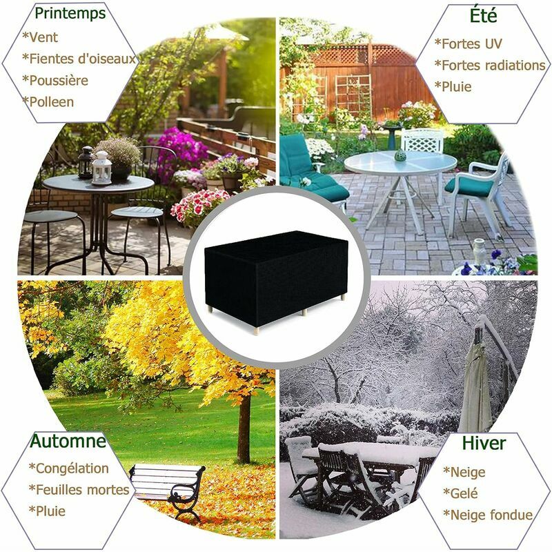 Housse De Protection Salon De Jardin, Salon De Jardin Exterieur Protection Table De Jardin Rectangulaire, Coupe-Vent, Anti-Uv,200x200x80cm - 5