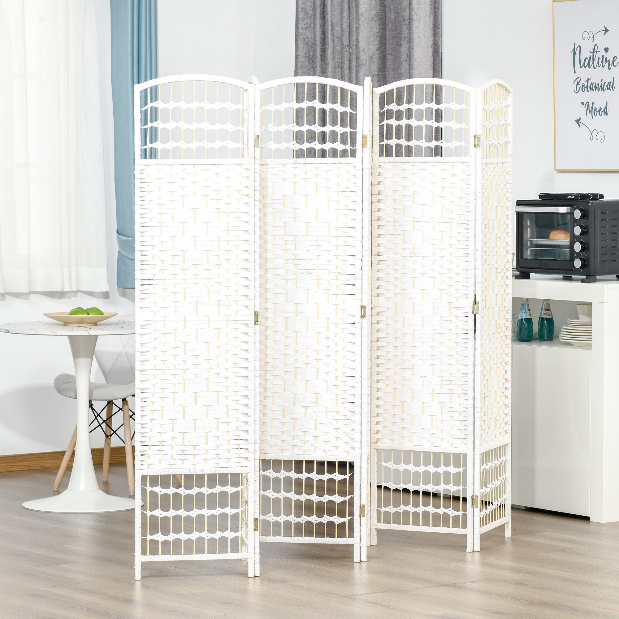 Paravent bois 242x170 cm séparateur pièce pliable 6 panneaux cloison chambre maison intérieur blanc - 4