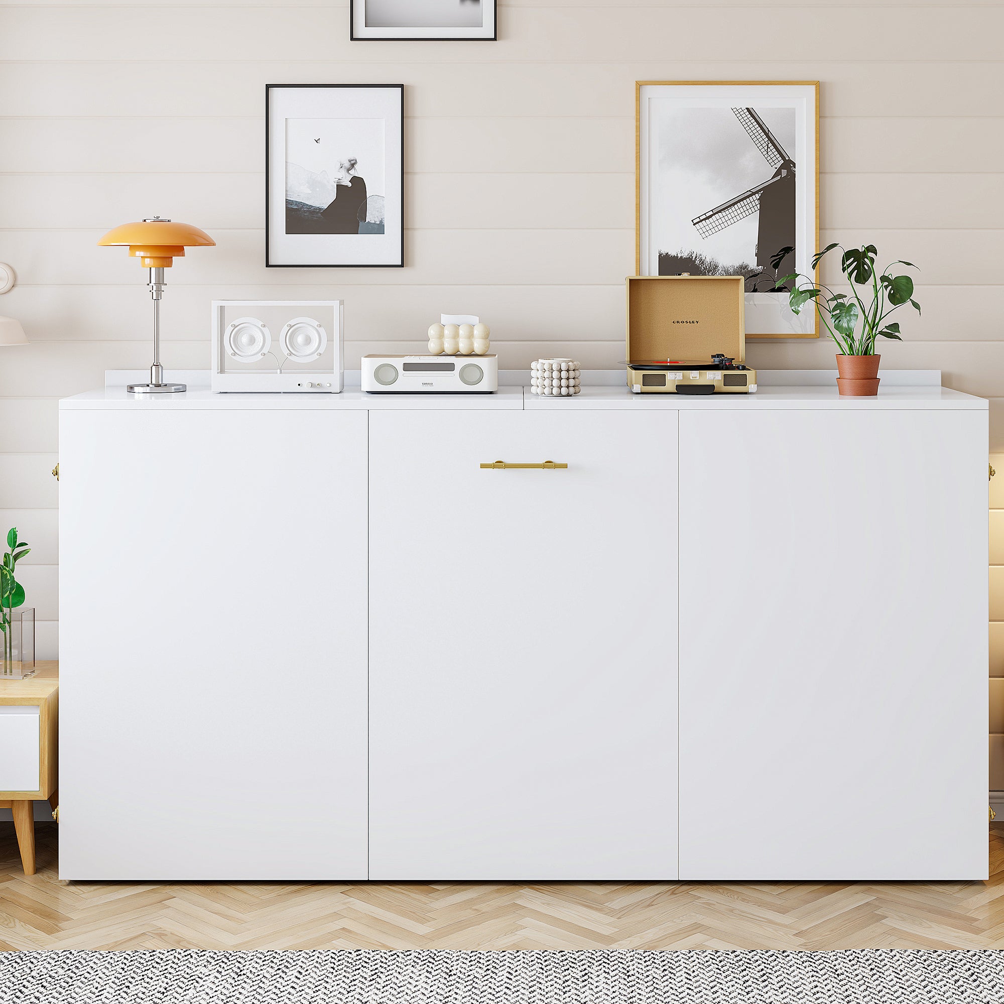 Łóżko chowane w ścianie 140 x 200 cm z materacem lnianym – Metal i drewno – Oszczędność miejsca dzięki składanemu systemowi z cichymi kółkami – Białe - 6