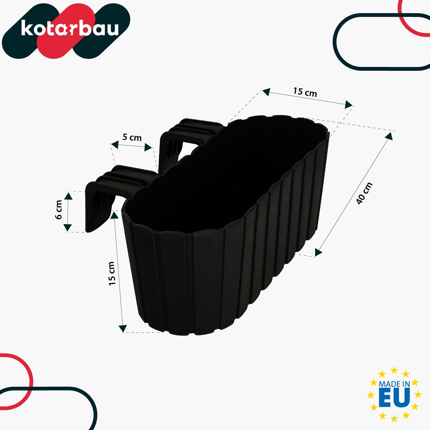 Fioriera da Esterno - Vasi per Piante da Esterno - 40 x 15 x 15 cm - Fioriera da Balcone - Rettangolare - PVC - Marrone - con Supporto - KOTARBAU - 3