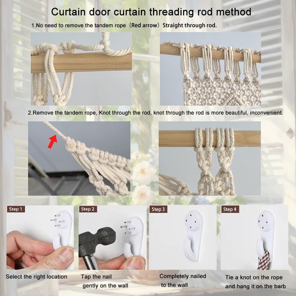 Rideaux en macramé, décoration murale bohème, rideaux de chambre bohème, pour salon moderne, porte et fenêtre, décoration de mariage 120×200 cm - 5