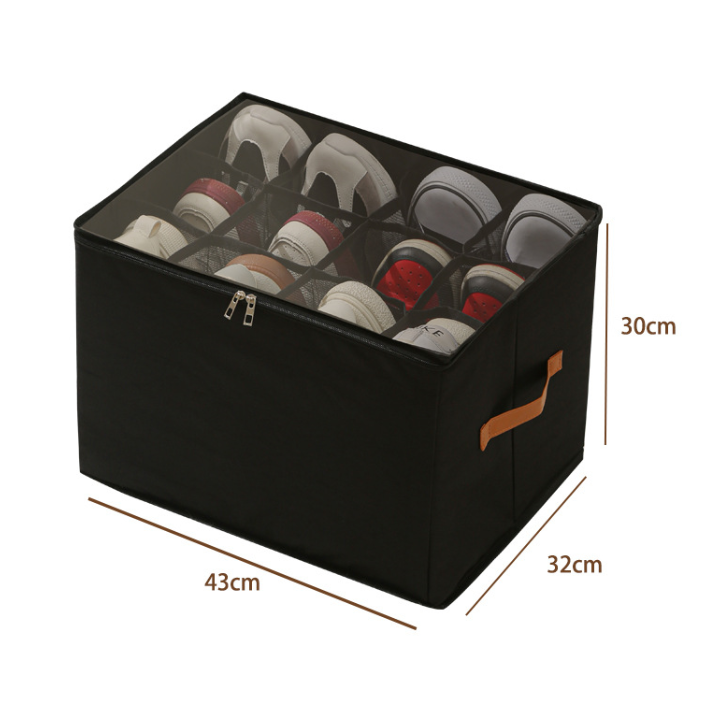 Organisateur De Chaussures Pliable Pour Placard - Contient 6 Paires - Couvercle Transparent, Poignées - 43x32x30 Cm - Noir, Gris, Beige