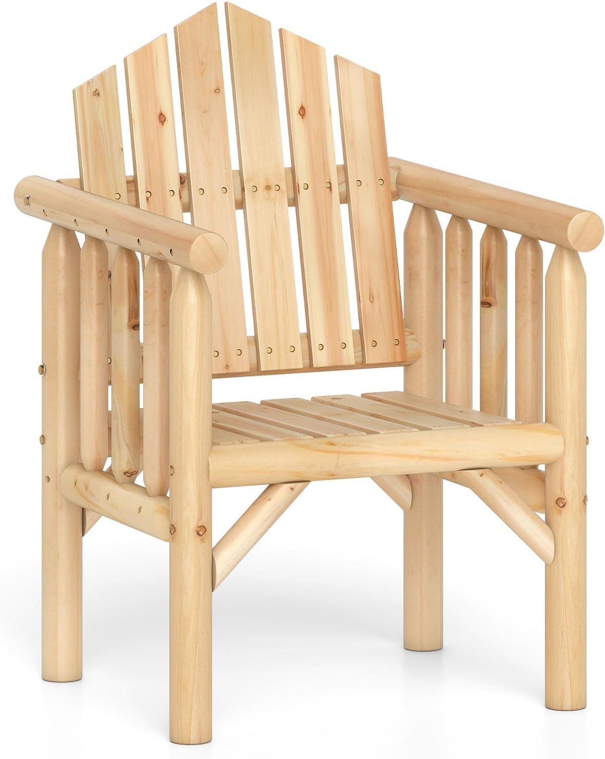 Fotel Adirondack z Drewna, Krzesło Ogrodowe Adirondack z Podłokietnikami i Wysokim, Pochylonym Oparciem, Nośność 150 kg, 66 x 62,5 x 98 cm (Naturalny) - 5
