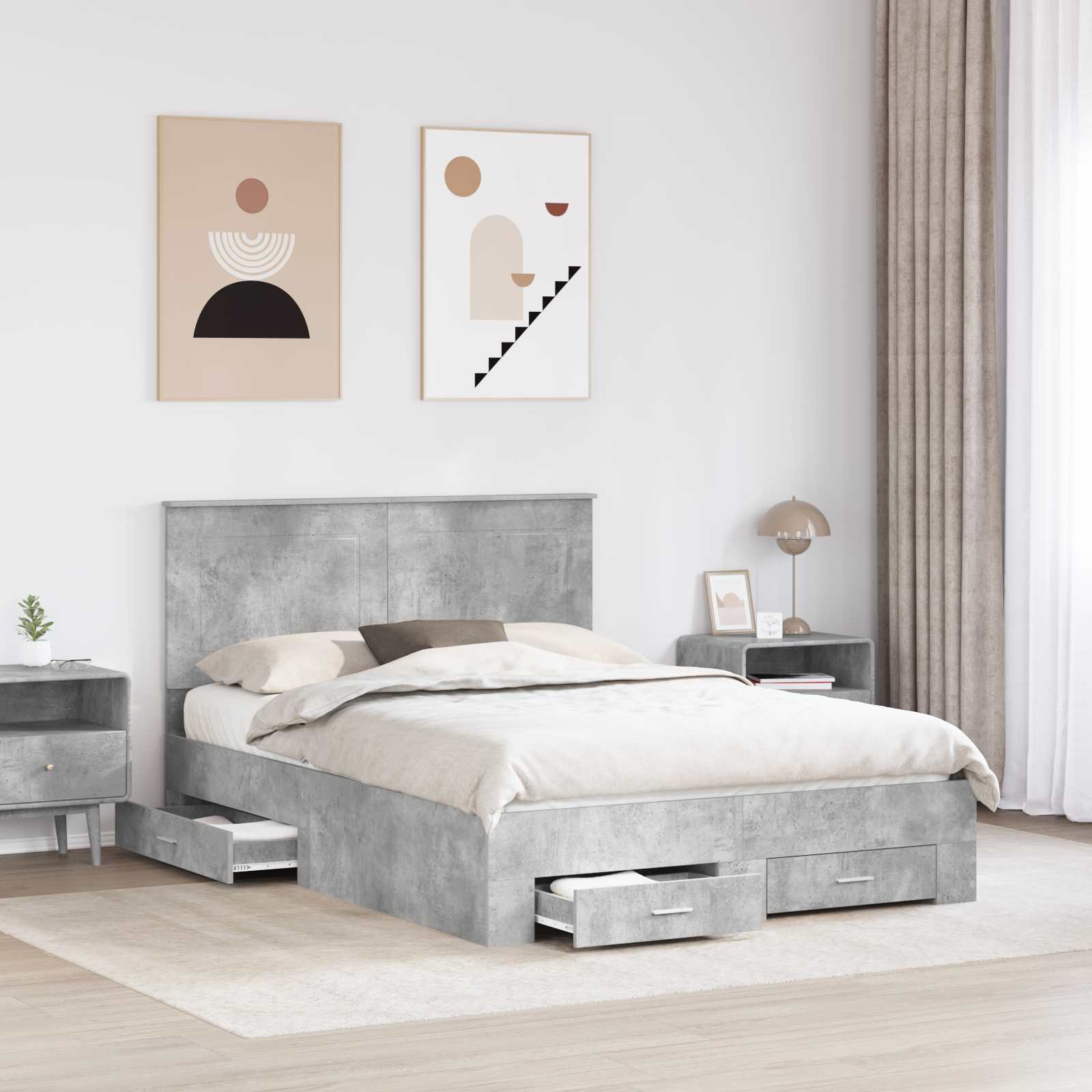 Cadre de lit Gris béton 140 x 190 cm Bois d'ingénierie - 3