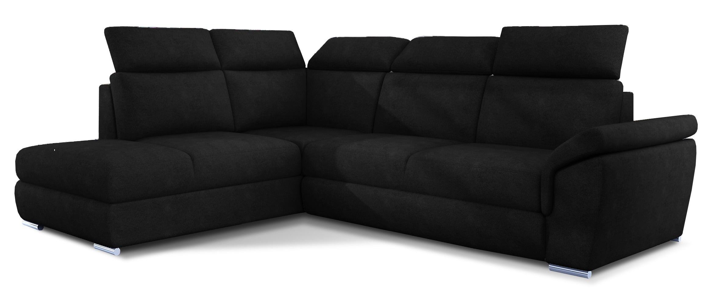 Canapé angle gauche convertible velours noir avec appuis-tête réglables