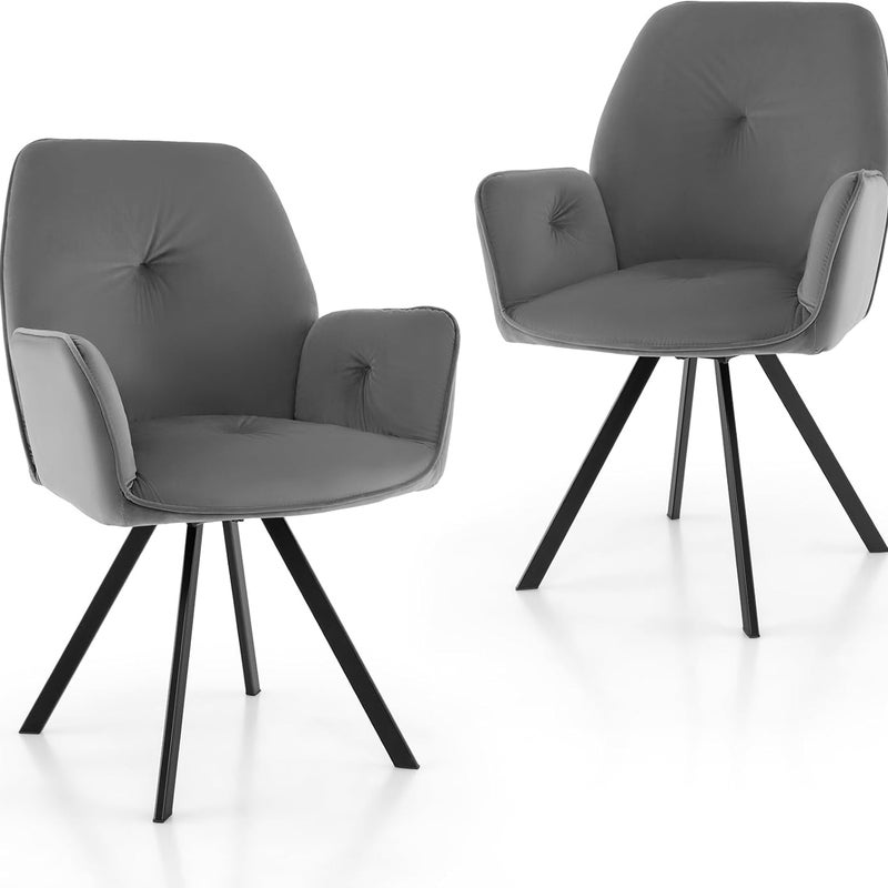 Krzesło do Jadalni Obracające się o 360 Stopni, Krzesło z Zakrzywionym Oparciem i Otaczającymi Podłokietnikami, Odpowiednie do Czytania (Szary)