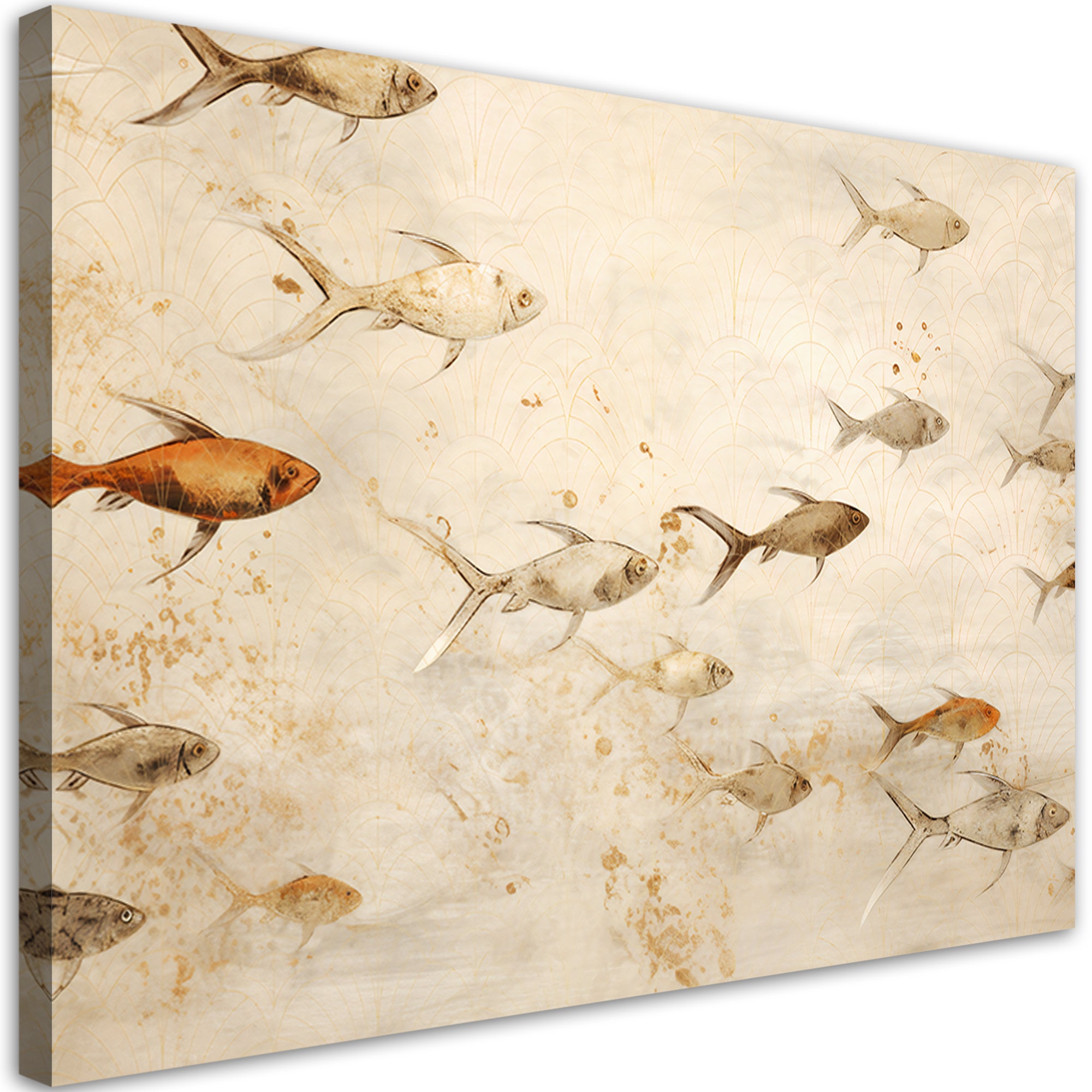 Obraz boho do łazienki spa - Ryby na beżowym tle 90x60