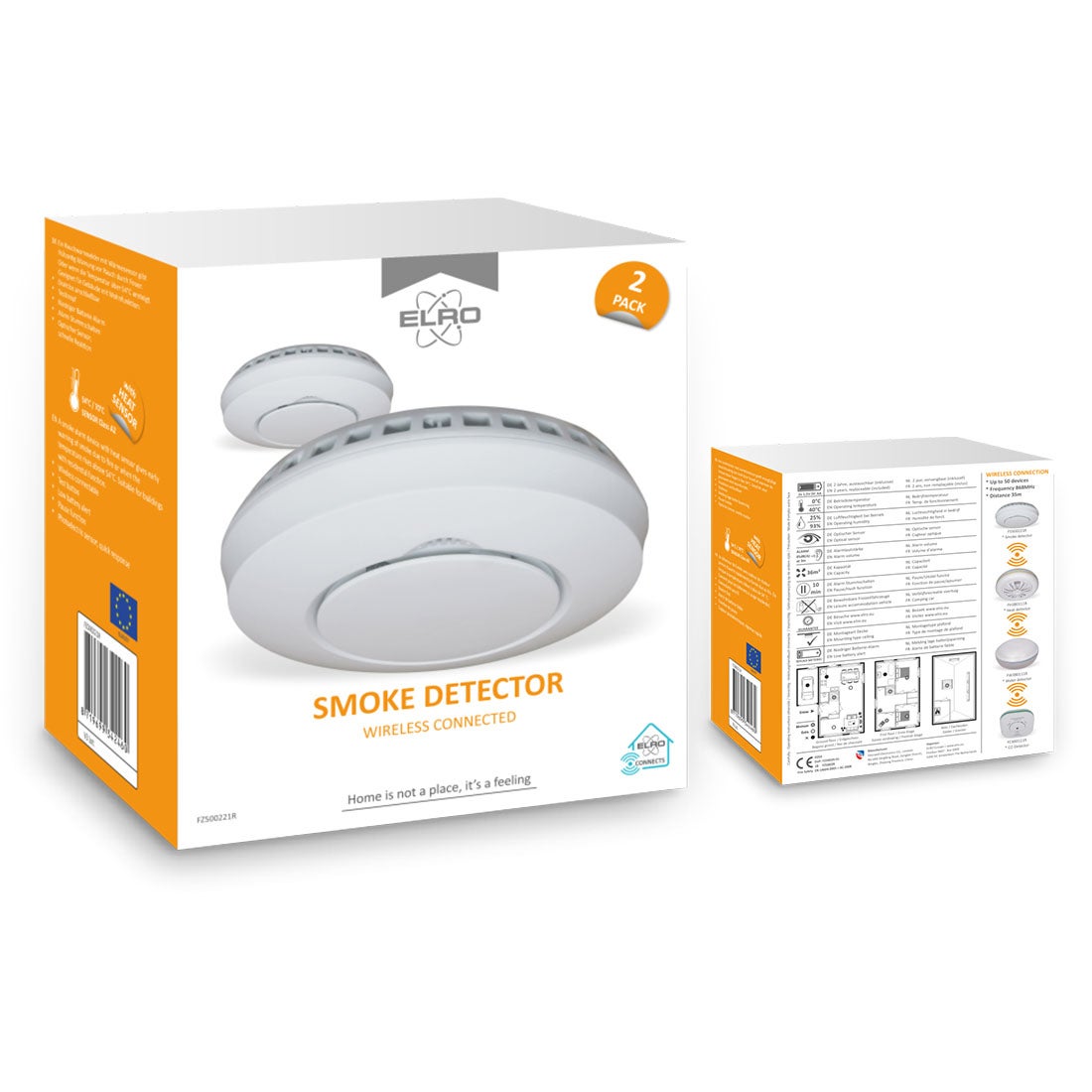 ELRO Connects FZ5002R Détecteur de Fumée sans Fil - Connectable - Testé Selon DIN EN14604 - avec capteur de Chaleur - 2 Pièces - 6