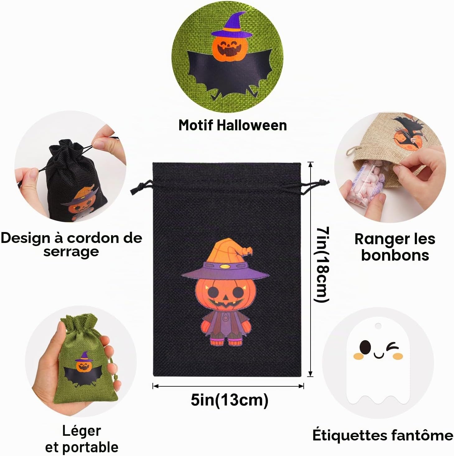 Sachets in Jute Halloween, 24 Pochettes regali 13x18cm con 24 ...