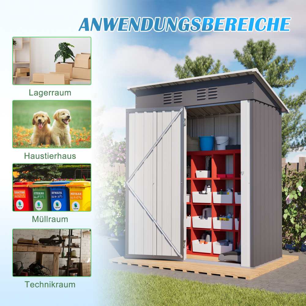 Abri de jardin toit plat 152x84x182 cm, avec porte verrouillable, sans fenêtres, 1,27 m² de stockage, gris foncé. - 6