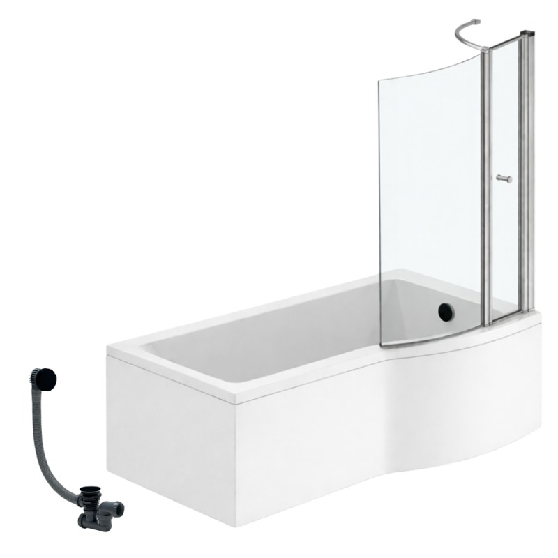 Ideal standard connect air 150 x 80 cm, conjunto para bañera/ducha derecha + delantal + mampara con panel + desagüe, negro mate.