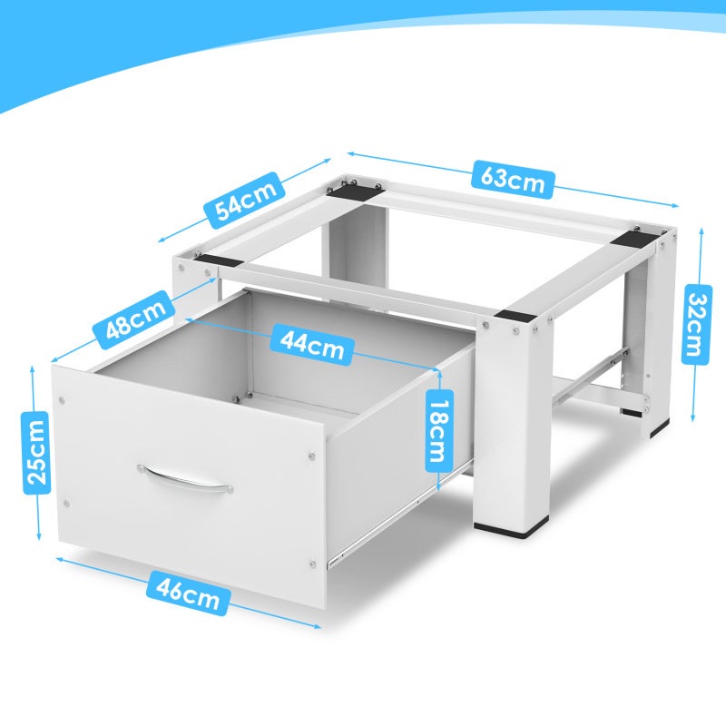 Soporte para lavadora con cajón blanco – Base para lavadora – 62,5x54,5x32,5 cm – Acero - 2