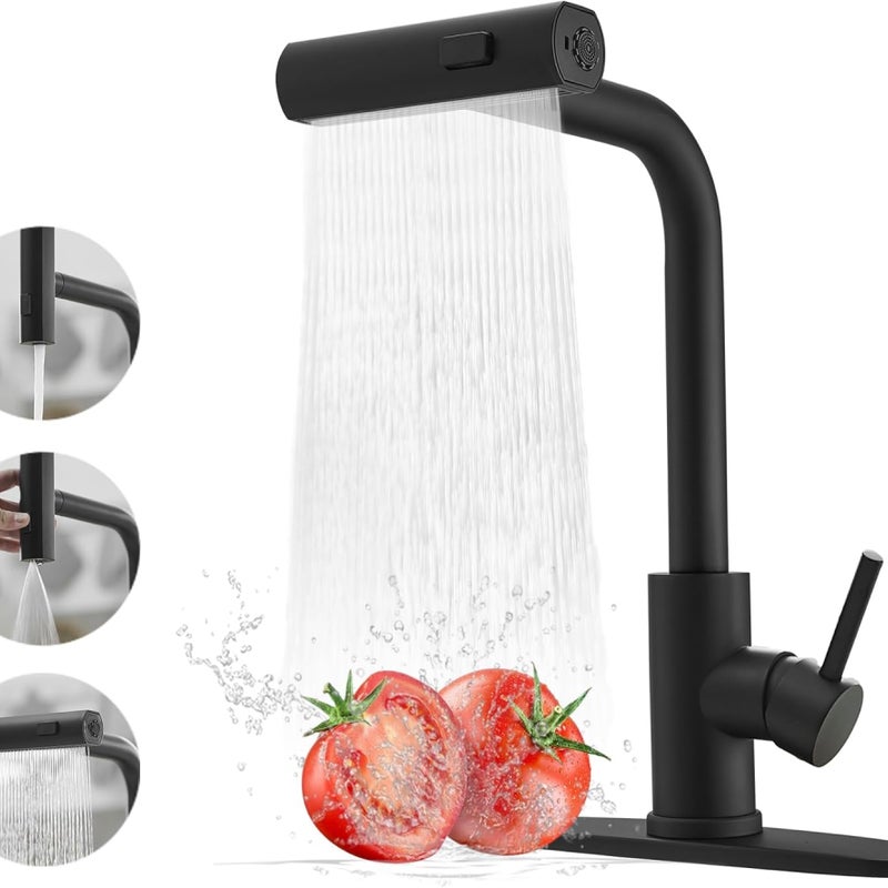 Bateria kuchenna z wyciąganą wylewką – czarna, jednouchwytowa, z 3 funkcjami