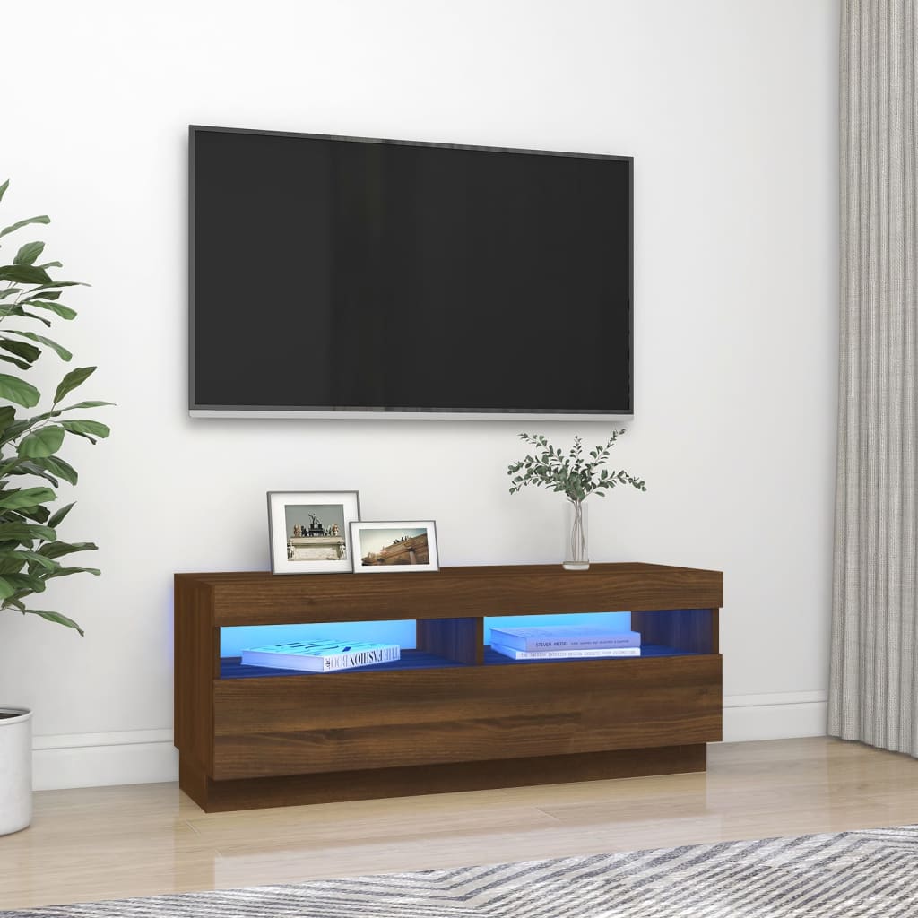 Meuble Tv Avec Lumi Res Led Ch Ne Marron X X Cm Leroy Merlin