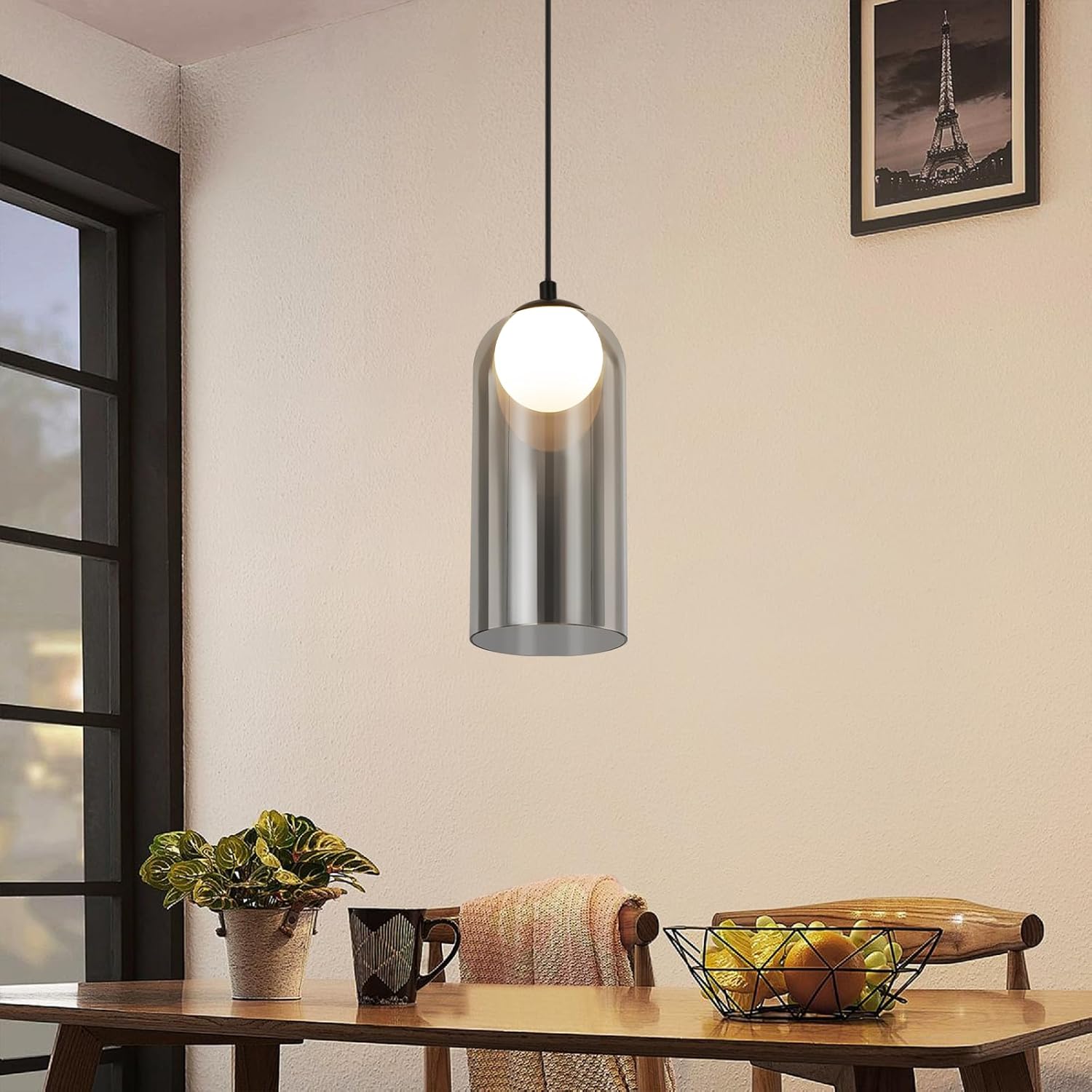 ZMH Czarna, 1-punktowa lampa wisząca do jadalni ze szkła G9 w stylu vintage