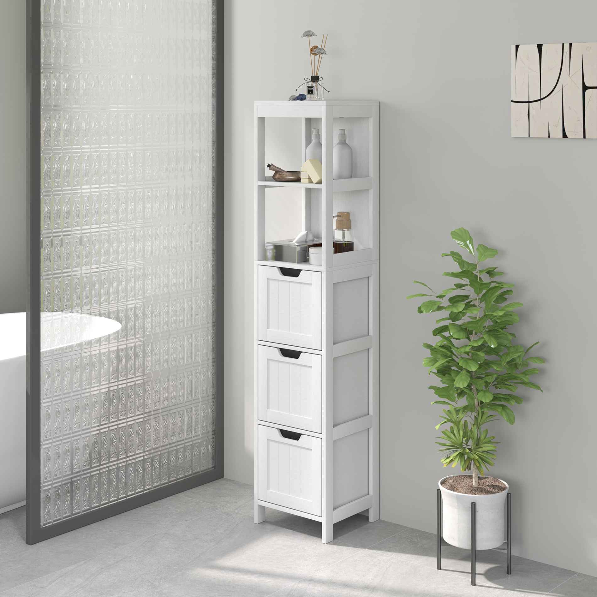 Armoire Salle De Bain Haute – Colonne étroite Avec Portes Et étagères Réglables, Blanc, Pour Petits Espaces (75x22x36 Cm) - 10