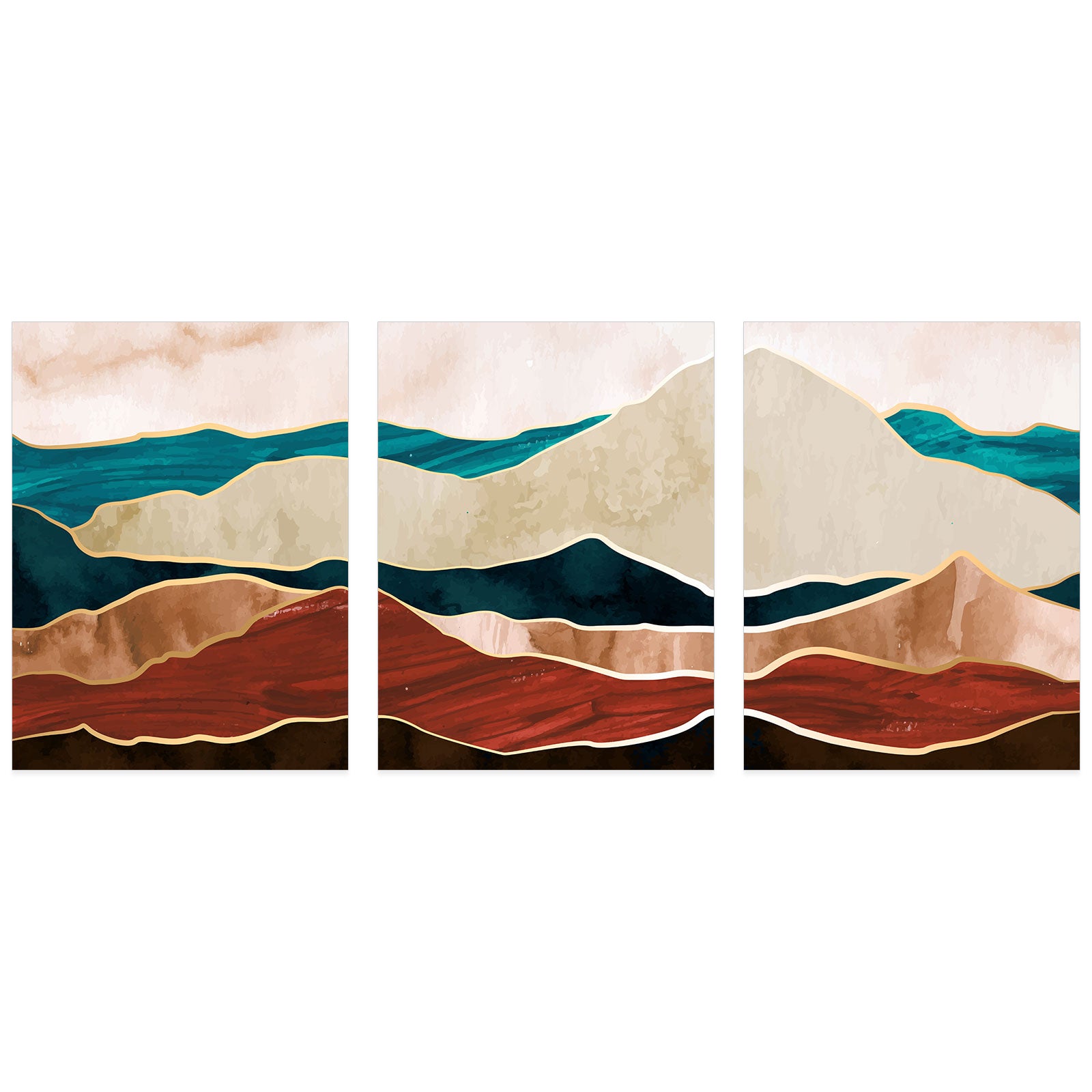 Lot de 3 Affiches / Posters Triptyque - Vagues Design 3617689992433 - Bordure Noire et Blanche - 3 Affiches - 21x29,7 cm (Cadres non fournis) - 2