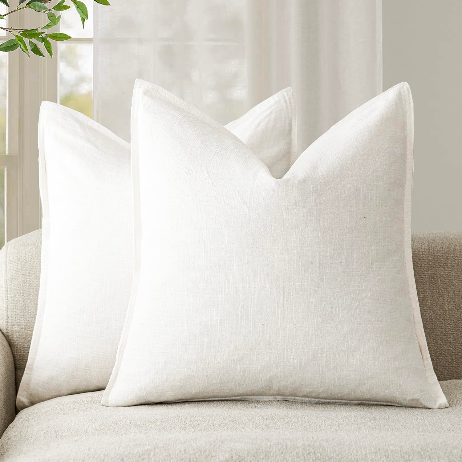 Federe per cuscino in ciniglia tinta unita, 2 pezzi, arredo in stile bohémien neutro, 45 x 45 cm (federa) Bianco crema | Leroy Merlin