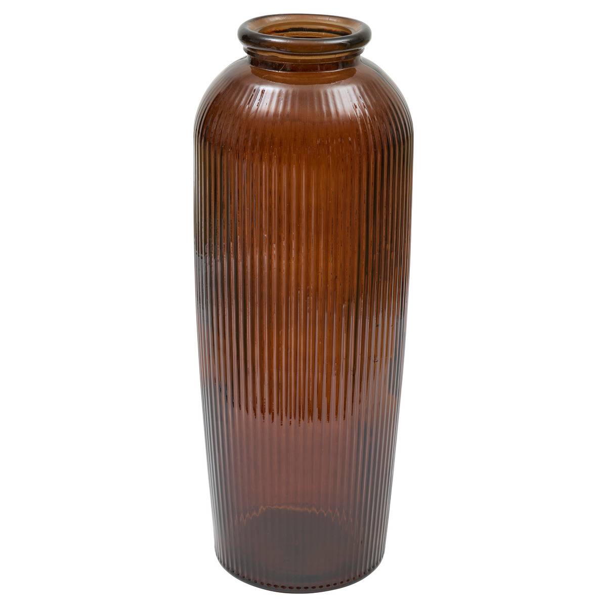 Vase Luz Atmosphera En Verre Recyclé - Hauteur 72 Cm - Couleur Ambre - Design élancé Strié - Décoration Intérieur